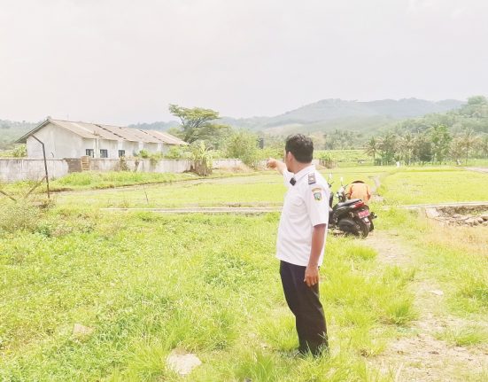 Seorang petugas sedang menunjukkan lahan yang akan dibangun Exit Tol Tamansari di Desa/Kecamatan Pabelan, Kabupaten Semarang. (Hesty Imaniar | Mantranews.id)
