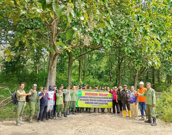 Perum perhutani KPH Cepu menutup ruas jalan yang melintasi kawasan hutan negara di Dukuh Klepo, Desa Tambakmerak, Kecamatan Kasiman, Senin (21/4/2025). (Dok. Perhutani for Mantranews.id)
