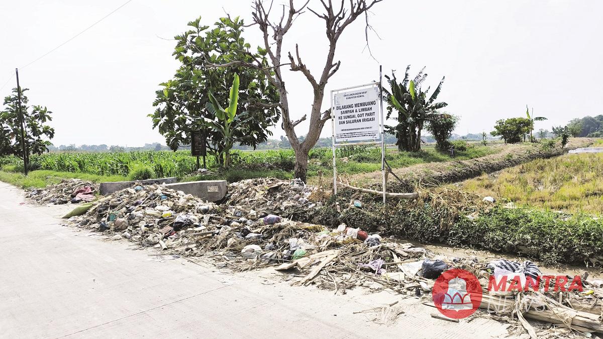 Nampak tumpukan sampah berserakan di pinggir jalan perbatasan Desa Bulugede dan Tambakrejo, Kecamatan Patebon, Kabupaten Kendal. (Arvian Maulana | Mantranews.id)