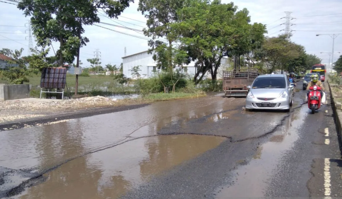 Kondisi salah satu ruas jalan di Kabupaten Kudus yang rusak dan butuh perbaikan, Minggu (8/6/2025). (Antara | Mantranews.id)